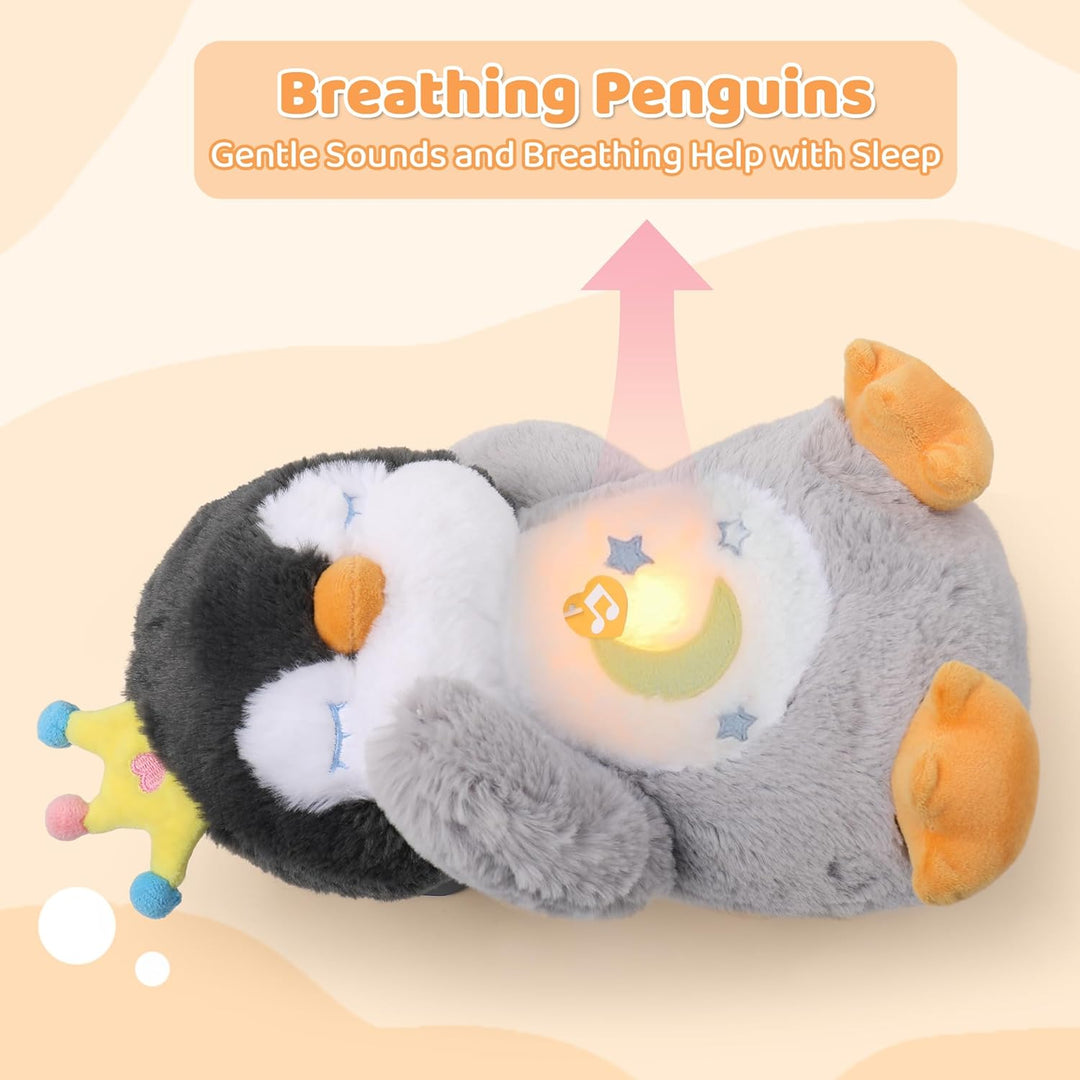 Edencomer Schlummer Kuscheltier - Schlummer Pinguin mit Simuliertem Atem, Musik und Nachtlicht, Kusc