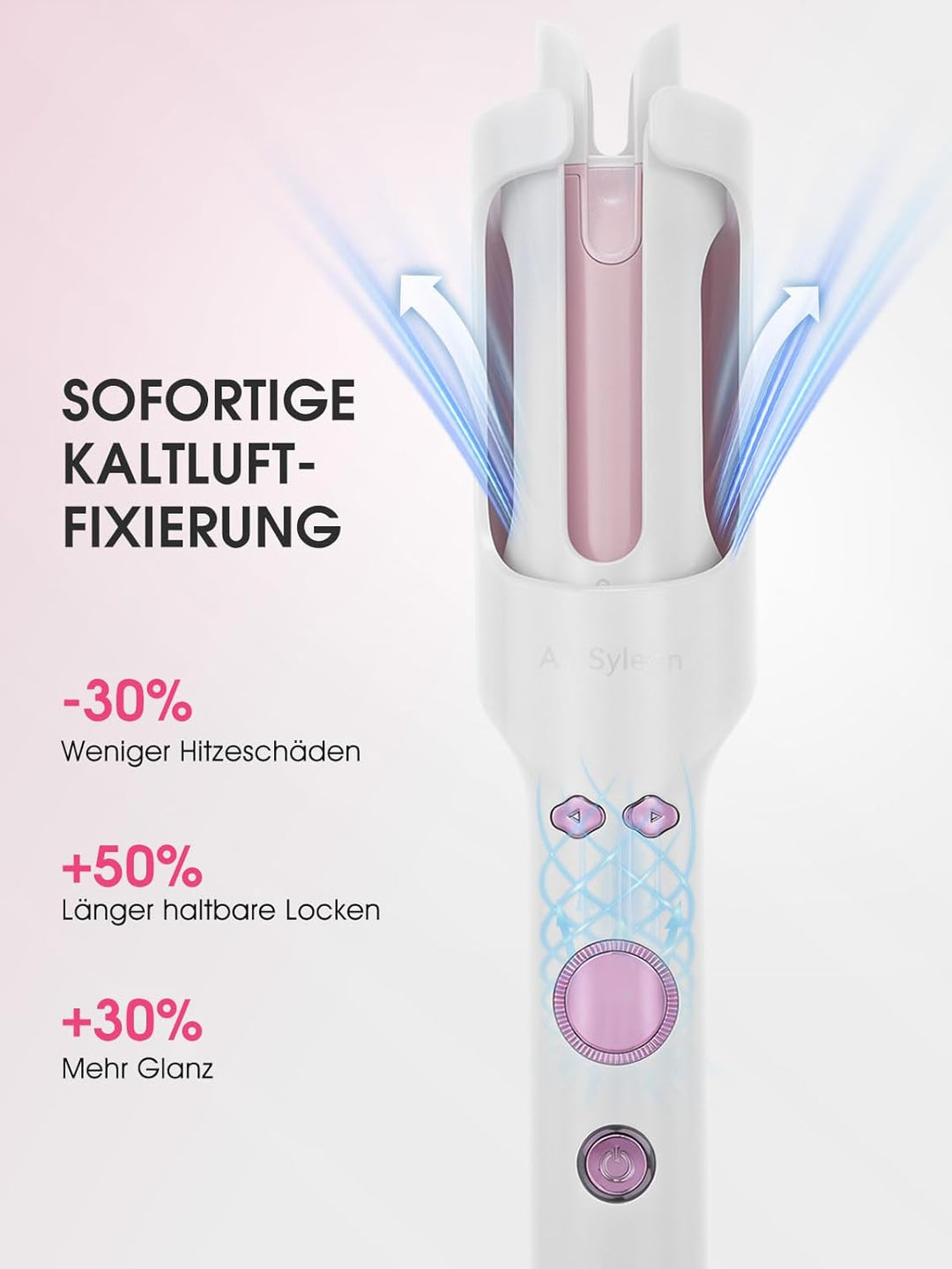 Automatik Lockenstab mit Kaltluft & Ionen, 30mm Keramik Auto Curler, 5 Temperaturen 160-200°C, Anti-