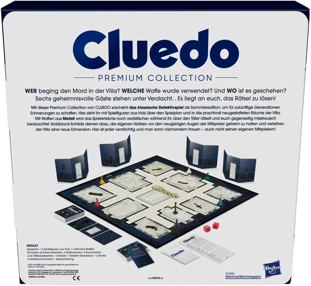 Cluedo Premium Collection, Brettspiel für 2 – 6 Spieler, Premium-Verpackung und Spielkomponenten, Fa