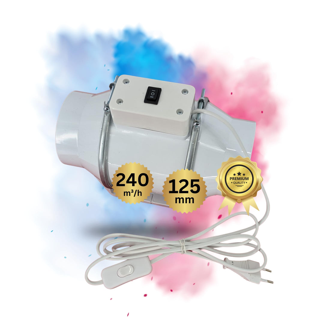 125mm Turboventilator 240m³/h Rohrventilator regelbar mit Ein Ausschalter und Kabel leise Rohrlüfter