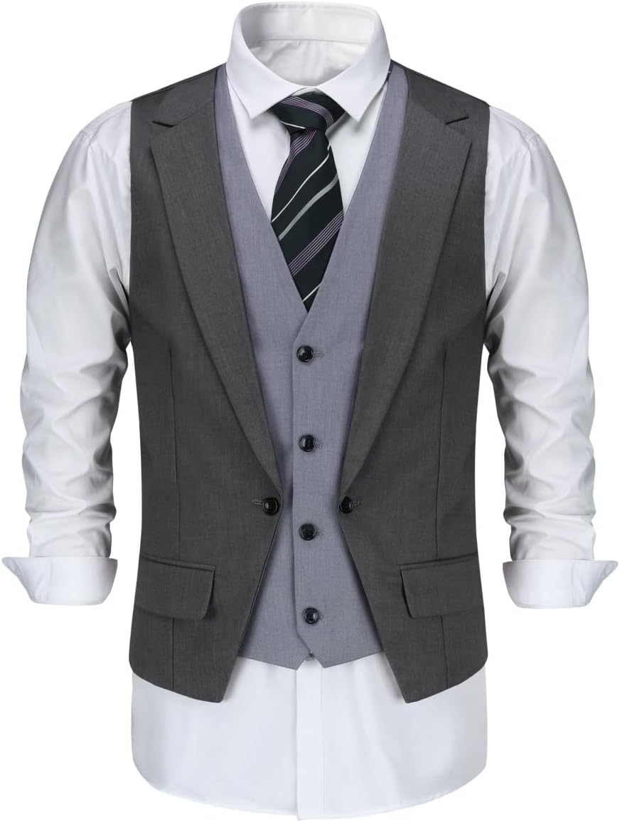 Allthemen Herren Anzugweste mit Schichten V-Ausschnitt Western Weste Slim Fit Layered Herrenweste Bu