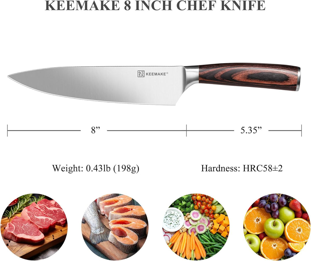 KEEMAKE Kochmesser, 20 cm Küchenmesser Messer Allzweckmesser aus hochwertigem Edelstahl, Extra Schar