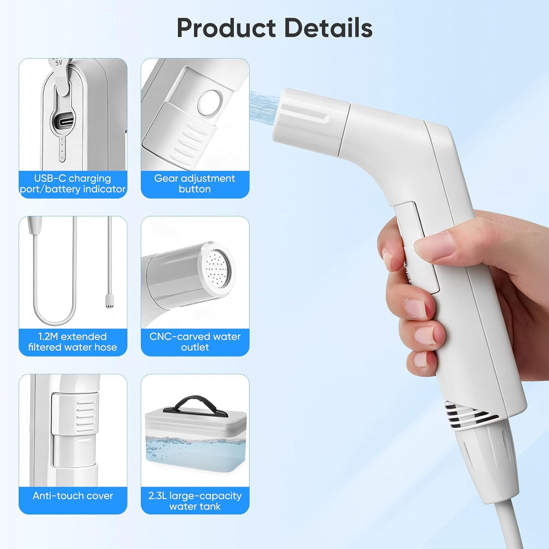 Elektrisches Reise Bidet 2.3L, Electric Bidet Mobiles Portable Bidet mit 1.2M Schlauch, Tragbar für