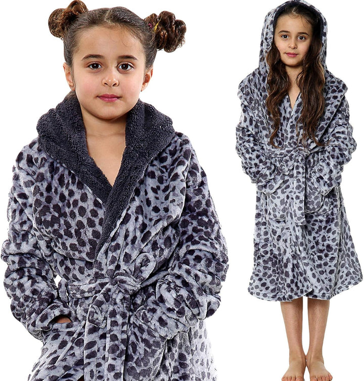 A2Z 4 Kids Weicher Leoparden Print Bademantel Morgenmantel Nachtwäsche Fleece Kapuze Strand Baden Sc