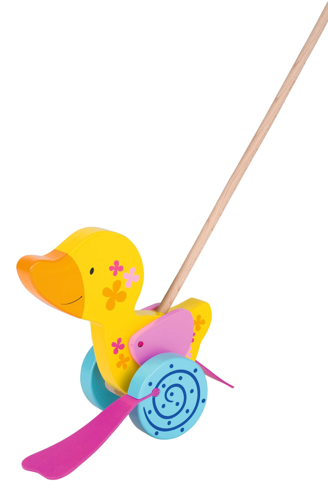 goki 54913 Schiebetier Ente, Susibelle, 31 x 10 x 66,5 cm, Holz, Lauflernspielzeug mit watschelnden