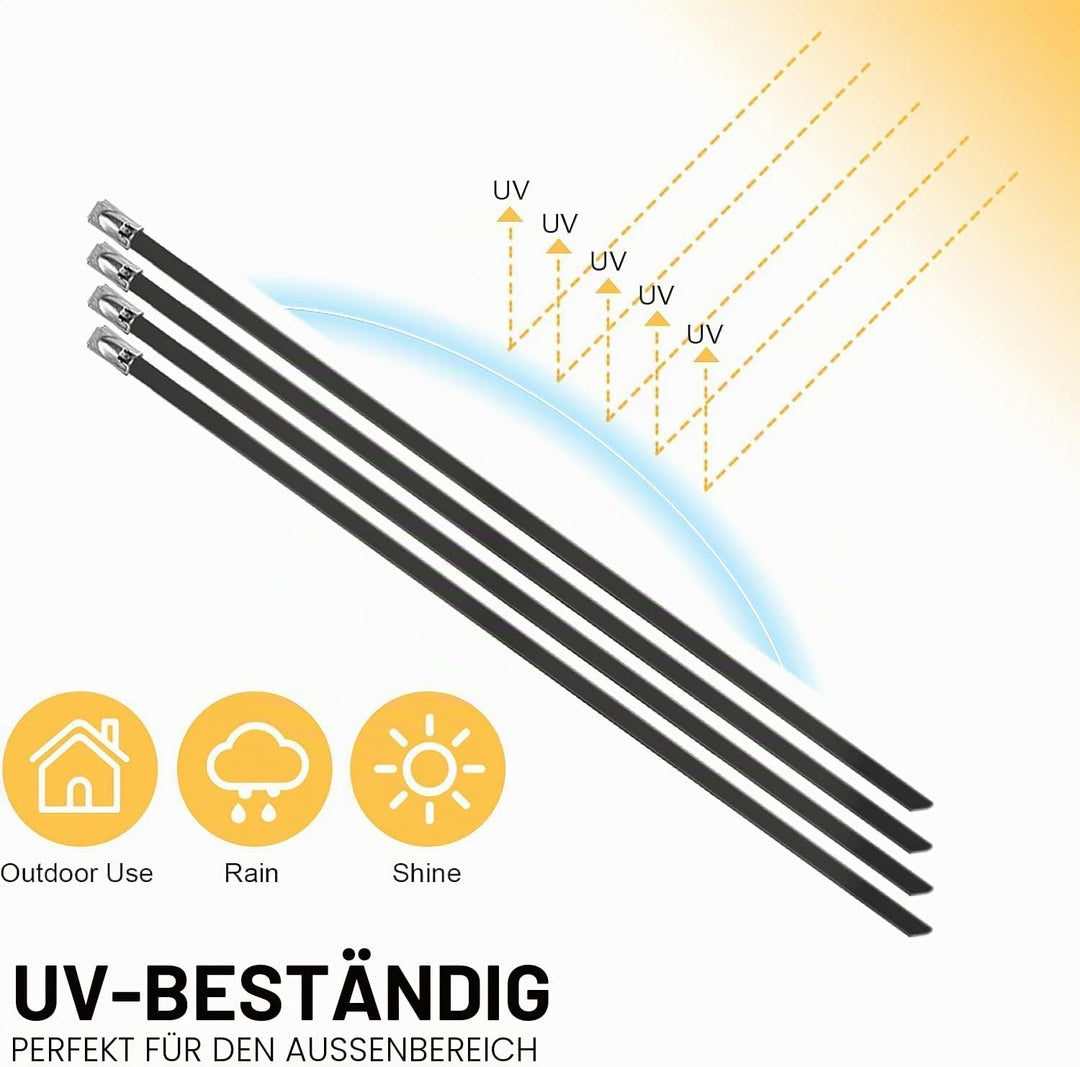 OFFO Edelstahl Kabelbinder, 100 Stk.,Kabelbinder Metall Rostfrei 400mmx4,6 mm,Kabelbinder Schwarz UV