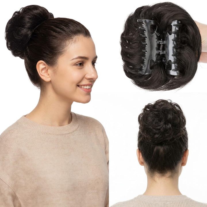 S-noilite Echthaar Messy Bun mit klammer Natürliches Haarteil für Dutt und Hochsteckfrisuren - Claw