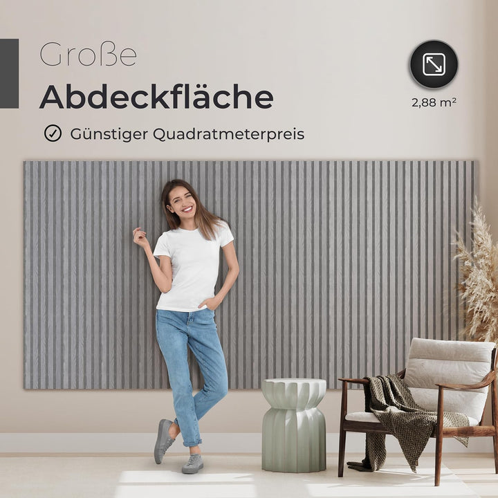 Akustikpaneele aus Holz, 4 Stück x 120x60cm (2,88qm) 2,1cm dick - Wandpaneele aus Akustik-Filz (Grau