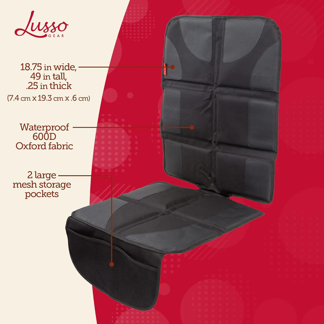 Lusso Gear Car Seat Protector Twin Pack, Thick Padding, 2 Mesh Storage Pockets, Waterproof, Protects
