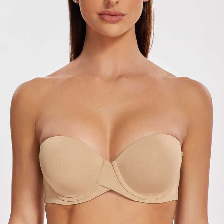MELENECA Damen Push-Up Trägerlos BH - Bügel BH mit geformte Cups 70B Mandel, 70B Mandel
