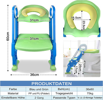 HENGMEI Toilettensitz Kinder Toilettentrainer mit Treppe, Klappbarer Töpfchentrainer Toiletten Train