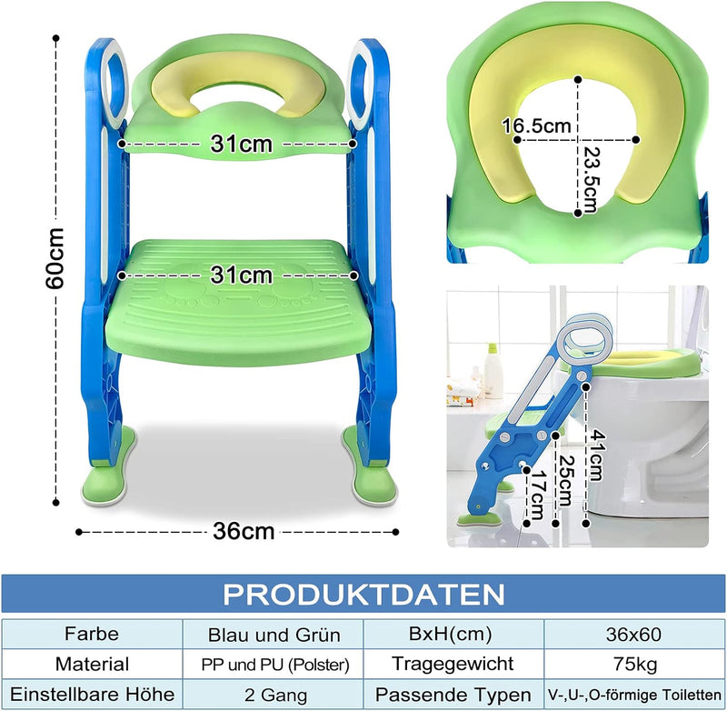 HENGMEI Toilettensitz Kinder Toilettentrainer mit Treppe, Klappbarer Töpfchentrainer Toiletten Train