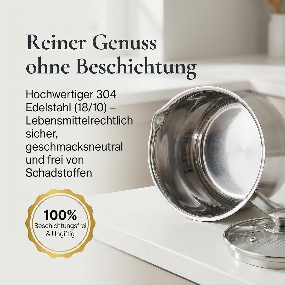 2 Liter Milchtopf Edelstahl mit Deckel, 304 Puddingtopf Aus Edelstahl