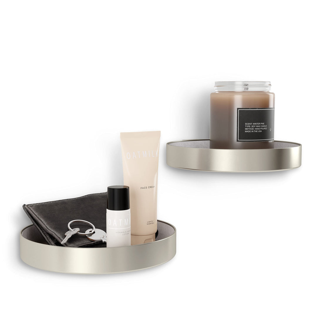 UMBRA Perch Runde Wandregale, Moderne Wanddeko für Flur, Wohnzimmer und Schlafzimmer, Metall, nickel