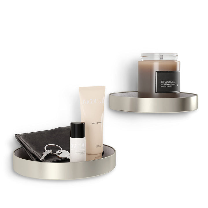 UMBRA Perch Runde Wandregale, Moderne Wanddeko für Flur, Wohnzimmer und Schlafzimmer, Metall, nickel
