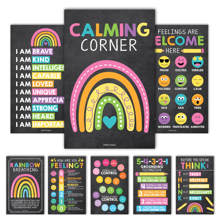 8 Kreidetafel-Poster mit beruhigender Ecke, für Klassenzimmer, Must-Haves für Lehrer – Calm Down Cor