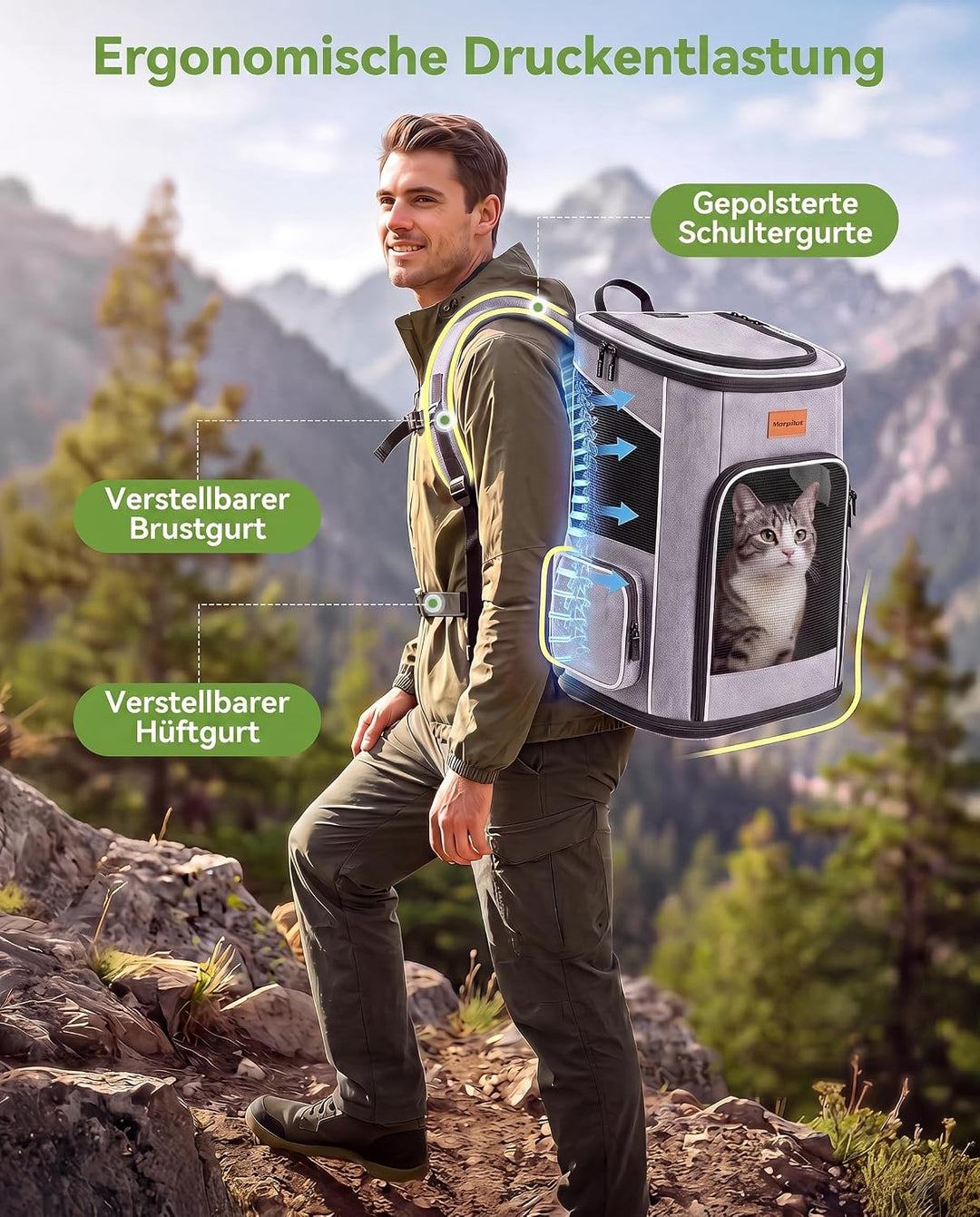 Morpilot Katzenrucksack Hunderucksack für Katzen und Kleine Hunde 7kg, Faltbare Haustier Rucksack mi
