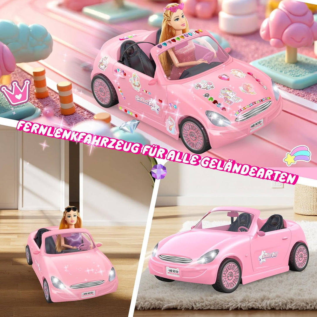 HappyGoLucky Ferngesteuertes Auto für Mädchen ab 3 4 5 6 7 8 Jahre – RC Spielzeug mit Puppen & 3 Out