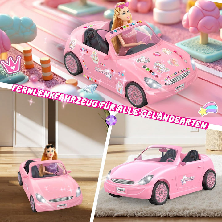 HappyGoLucky Ferngesteuertes Auto für Mädchen ab 3 4 5 6 7 8 Jahre – RC Spielzeug mit Puppen & 3 Out
