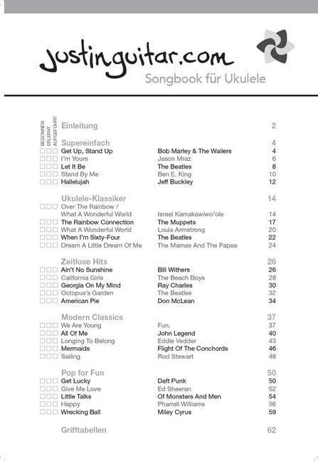 Justinguitar.com Ukulele: Noten, Sammelband für Ukulele: 25 grossartige Songs für die Ukulele mit Ti