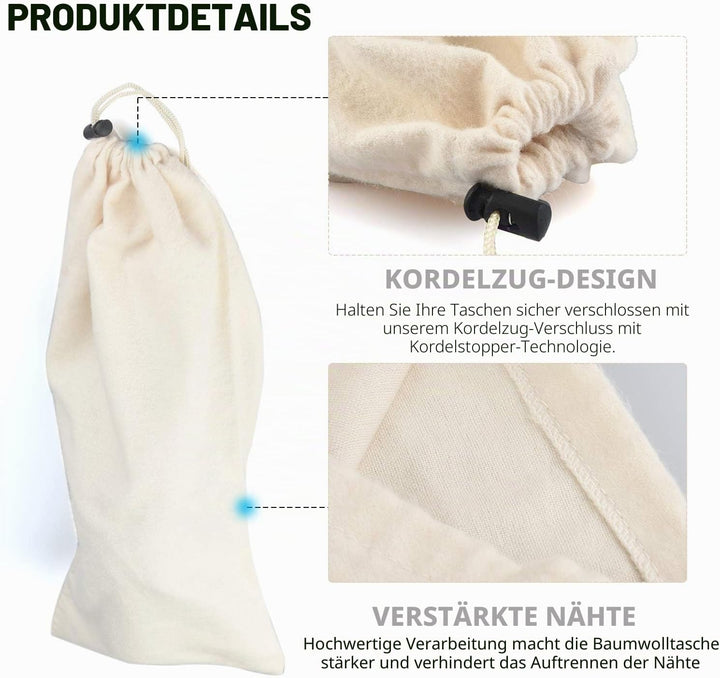 BlesMaller Schuh-Aufbewahrungsbeutel 100% Baumwolle mit Kordelzug für Männer und Frauen für Reisen S