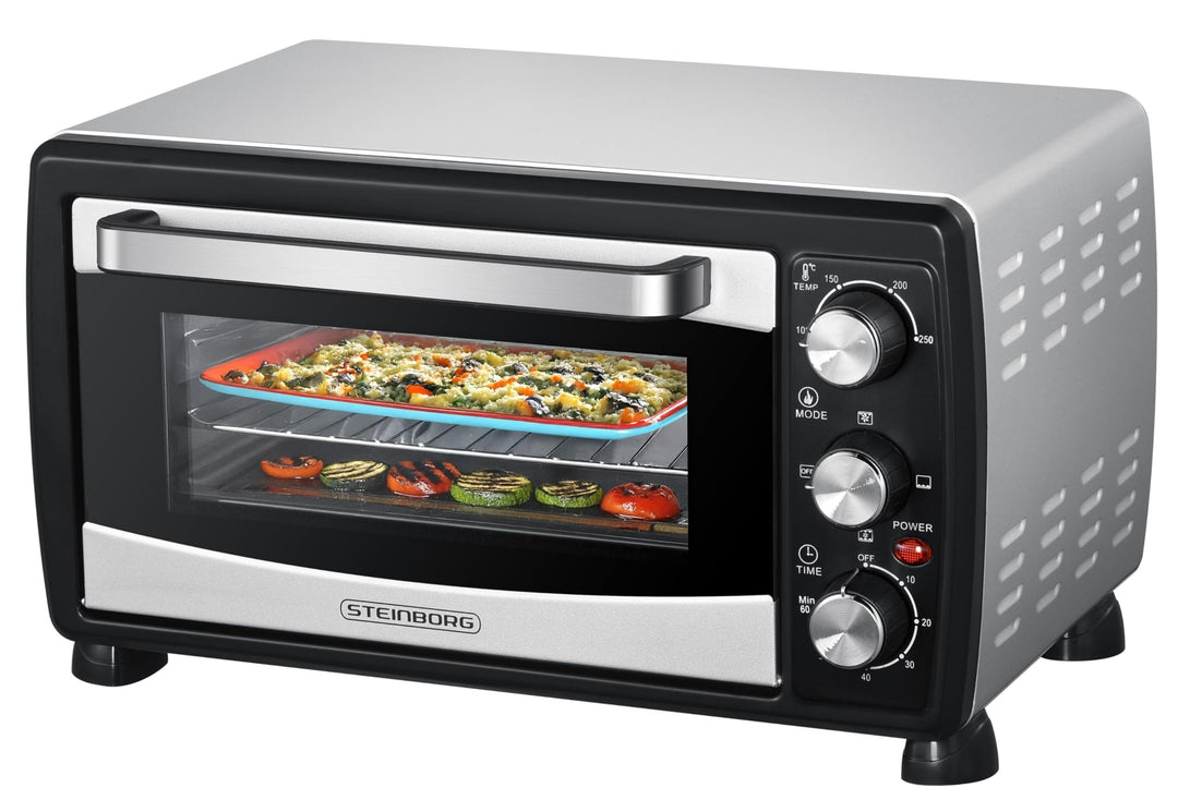 Steinborg® Mini Backofen mit Umluft 20 Liter Pizzaofen Krümelblech Umluftfunktion Ober- und Unterhit