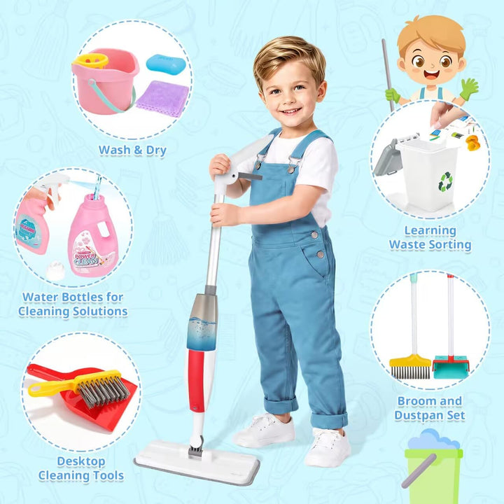 deAO Kinderspielwischer mit Sprühfunktion, Kinder-Putzset mit Sprühmopp