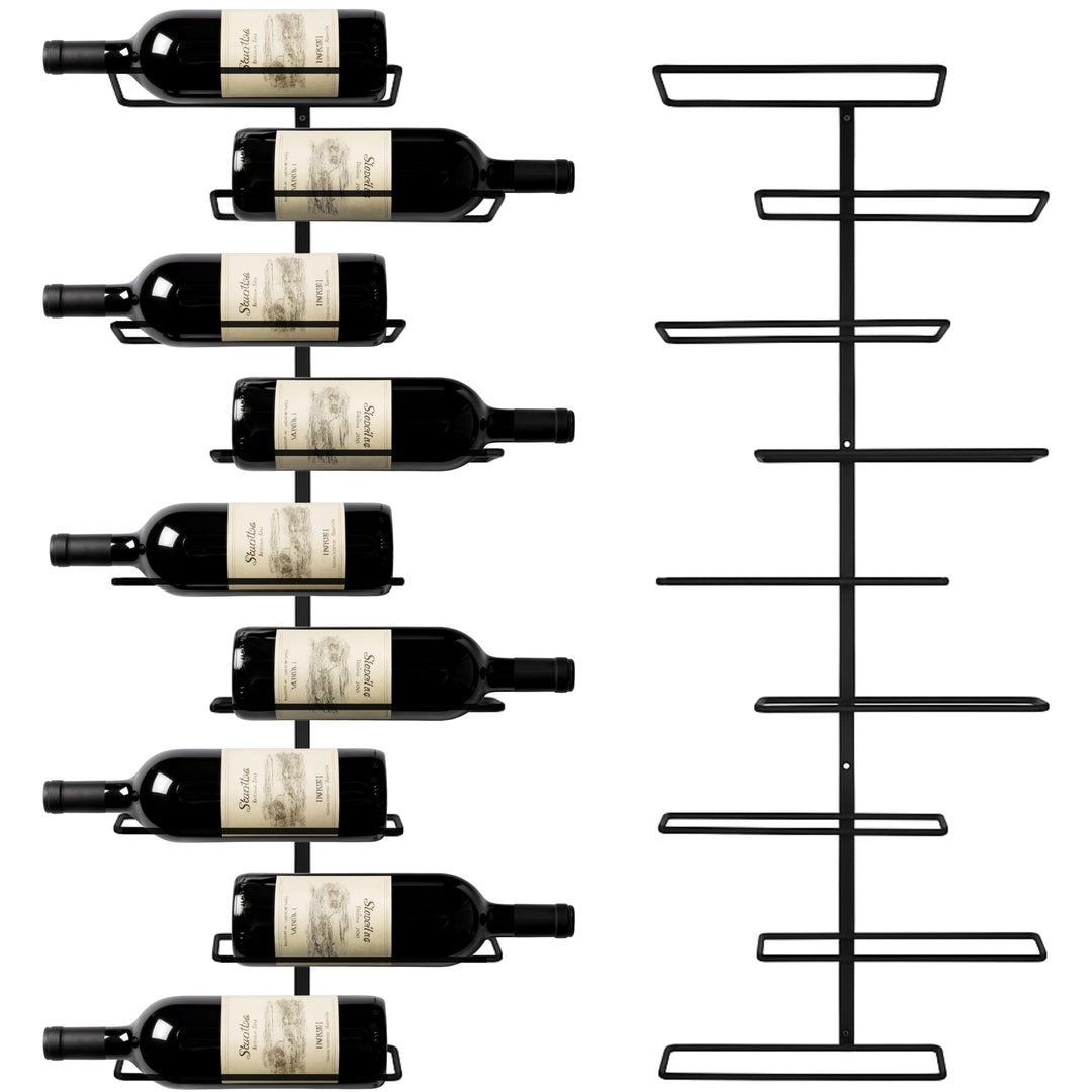 Weinregal Wand Schwarz aus Metall | 9 Flaschen | Modernes Weinregal | Versetztes Wine Rack | Schwarz
