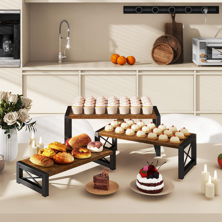 IBUYKE Display Ständer Holz,3er-Set,Tortenständer für Party,Braun TLJ019H | Cupcake Ständer Kuchenst