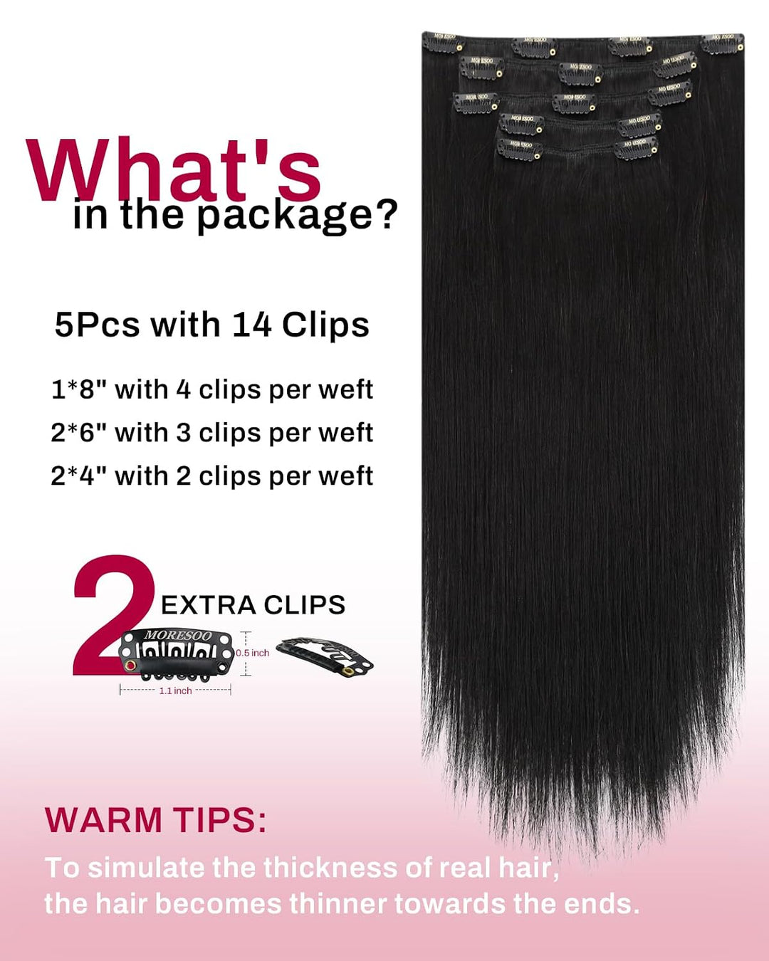 Moresoo Clip in Extensions Echthaar Schwarz Haarverlängerung Clip in Echthaar Remy Schwarz Haarexten