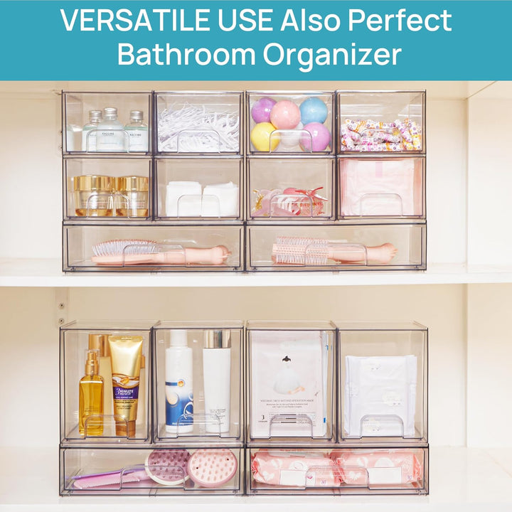 Vtopmart 4 Pack Stackable Storage Drawers, 19 cm hoch, Acrylic Organiser 32 Non-slip Mat, Aufbewahru