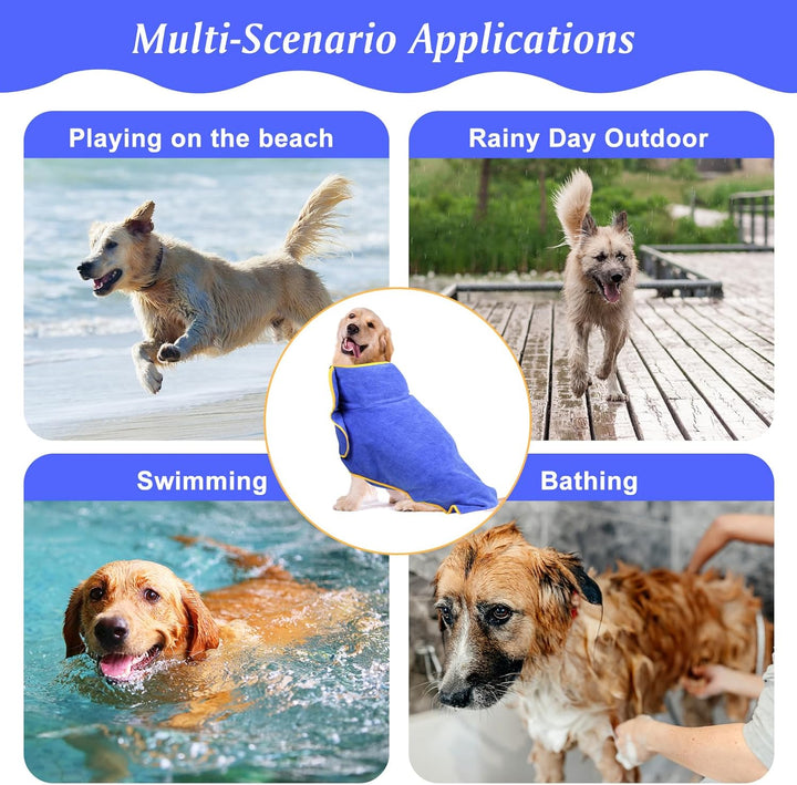 Donfri Hundebademantel aus Mikrofaser Hundehandtuch für grosse Hundedusche Zubehör Bademantel Hund M