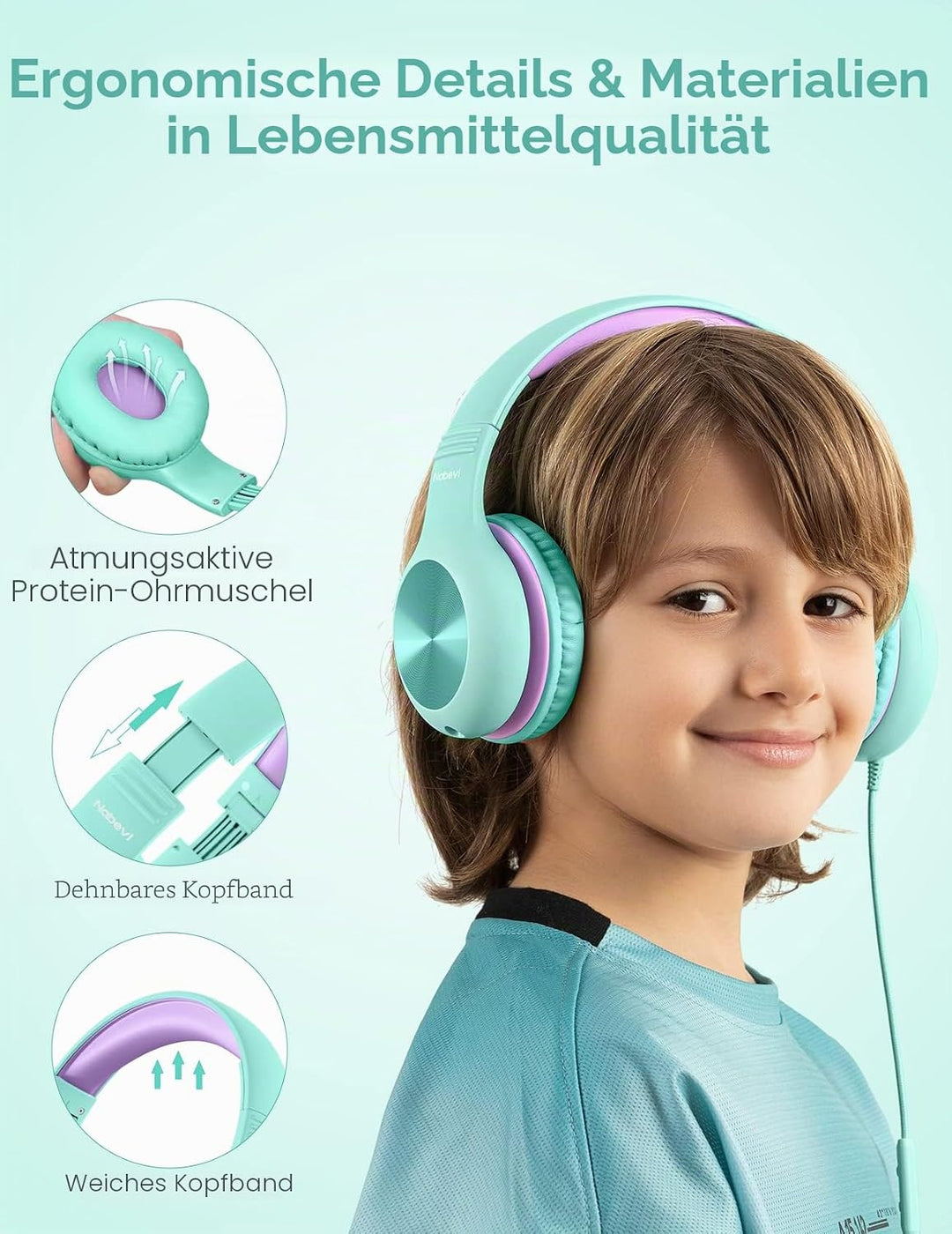Kopfhörer Kinder, Kinder Kopfhörer mit Kabel, 85/94dB Lautstärkegrenze, HD-Stereoton, Sharing-Funkti