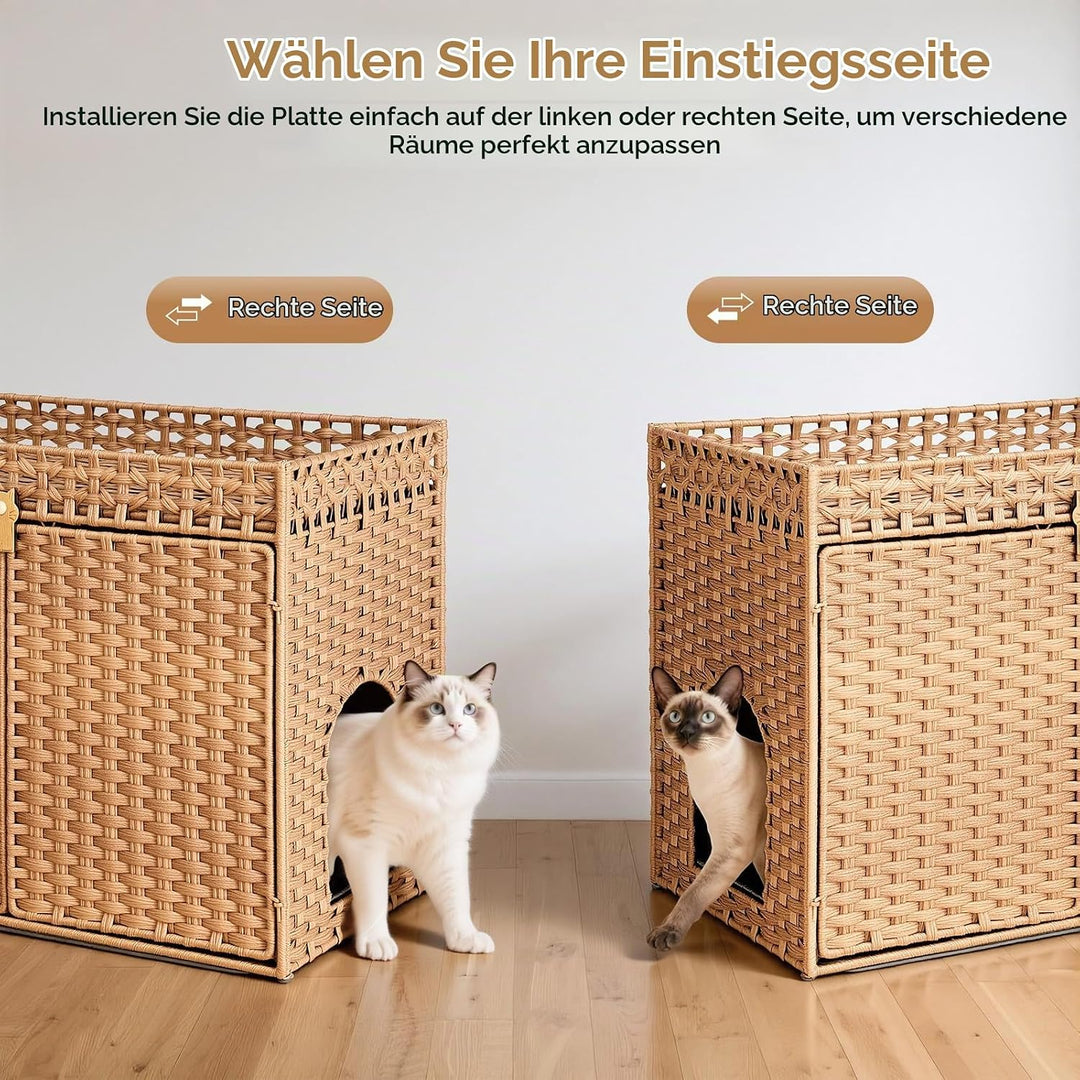 Grosse Katzenhaus Katzenschrank für Katzentoilette Versteckte Katzenklo-Möbel, Grosses Rattan-Katzen