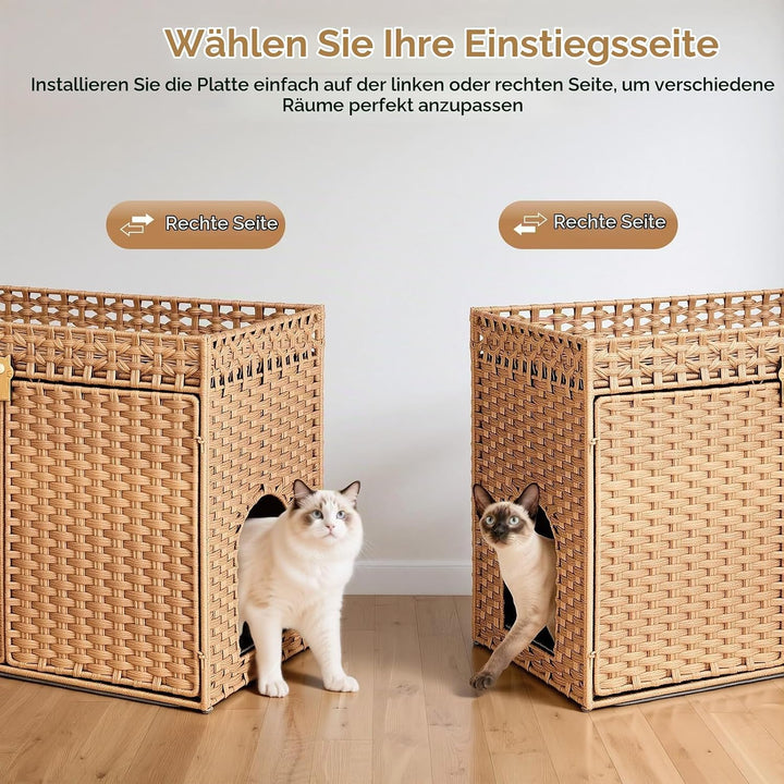 Grosse Katzenhaus Katzenschrank für Katzentoilette Versteckte Katzenklo-Möbel, Grosses Rattan-Katzen
