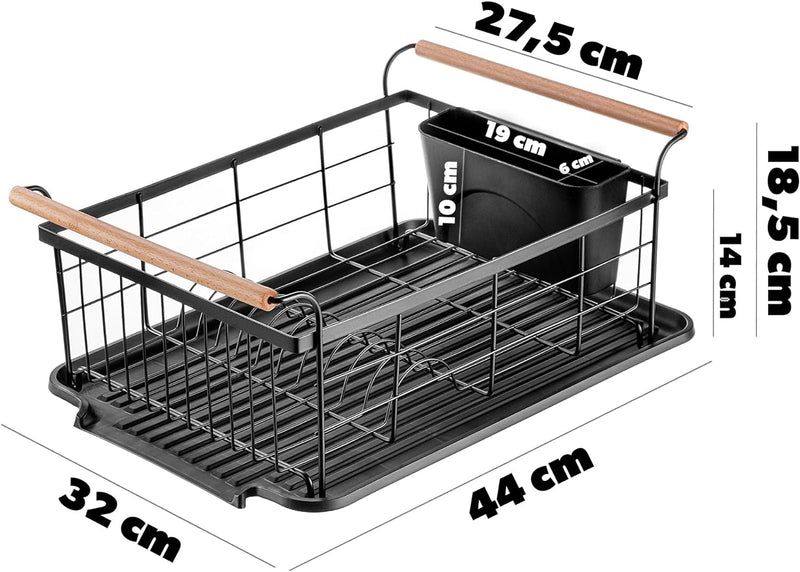 KADAX Geschirrabtropfer mit Besteckkorb, 43,5 x 29,5 x 16 cm, Abtropfgestell aus pulverbeschichteten