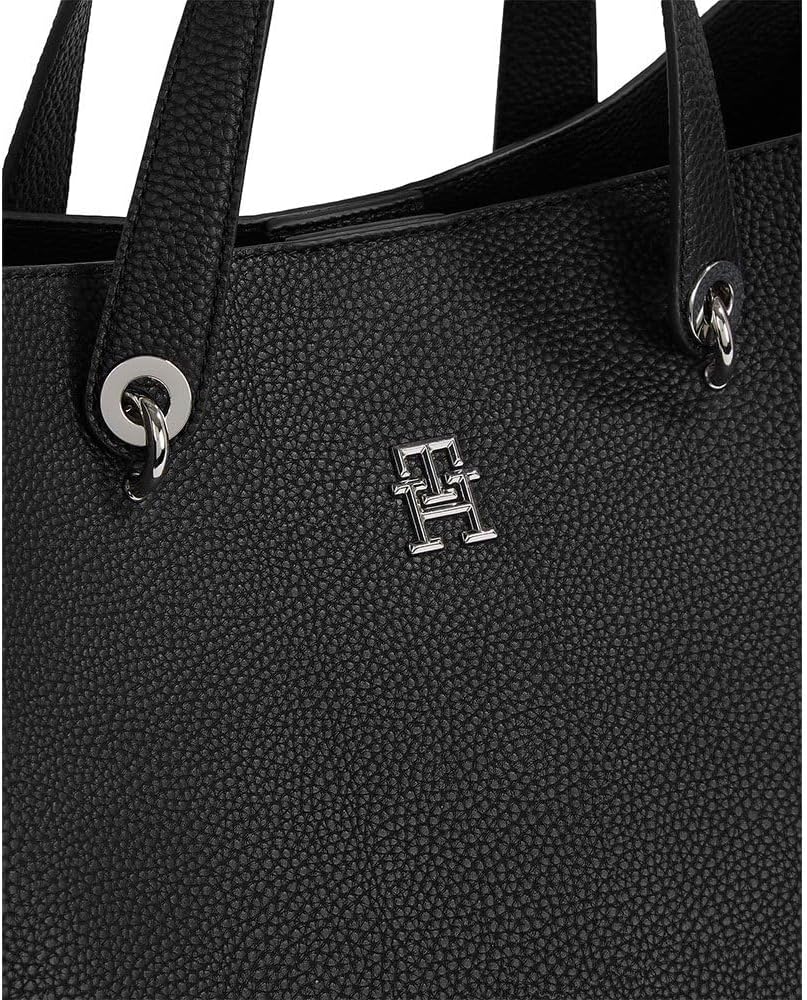 Tommy Hilfiger Damen Th Emblem Umhängetasche Schulranzen Schwarz, Schwarz