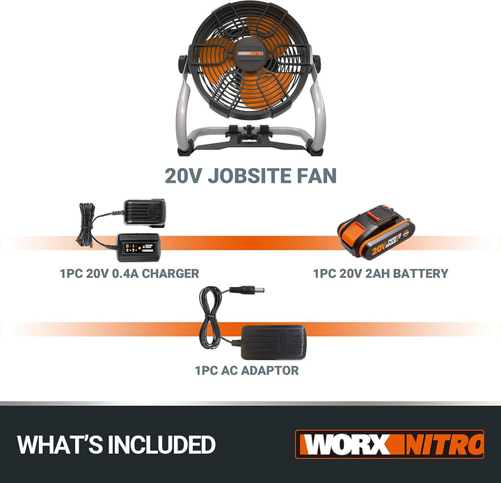 WORX NITRO 18V (20V MAX) Akku-Baustellenlüfter WX095, PowerShare, max. 6 Stunden Betriebszeit, 2 Ges