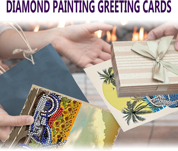 8er-Set DIY Diamond Painting Grusskarten mit Umschlag, Diamantmalerei Blanko Kunstkarten für Geburts