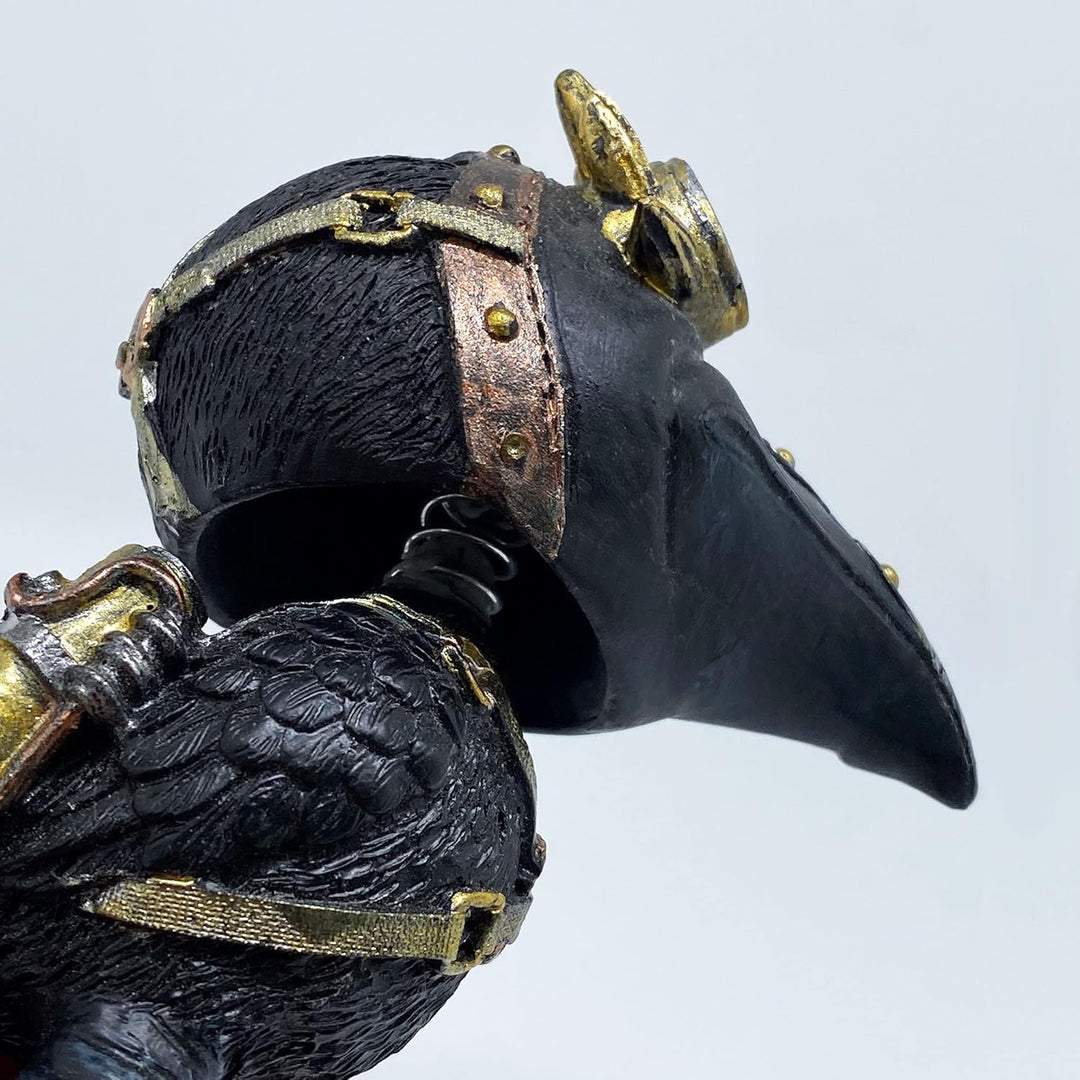 Objectz Wackelkopf Figur Kleiner schwarzer Rabe mit Pestmaske - Vogel mit beweglichem Kopf - Gothic