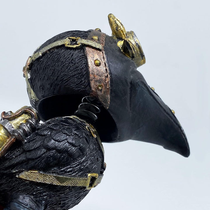 Objectz Wackelkopf Figur Kleiner schwarzer Rabe mit Pestmaske - Vogel mit beweglichem Kopf - Gothic