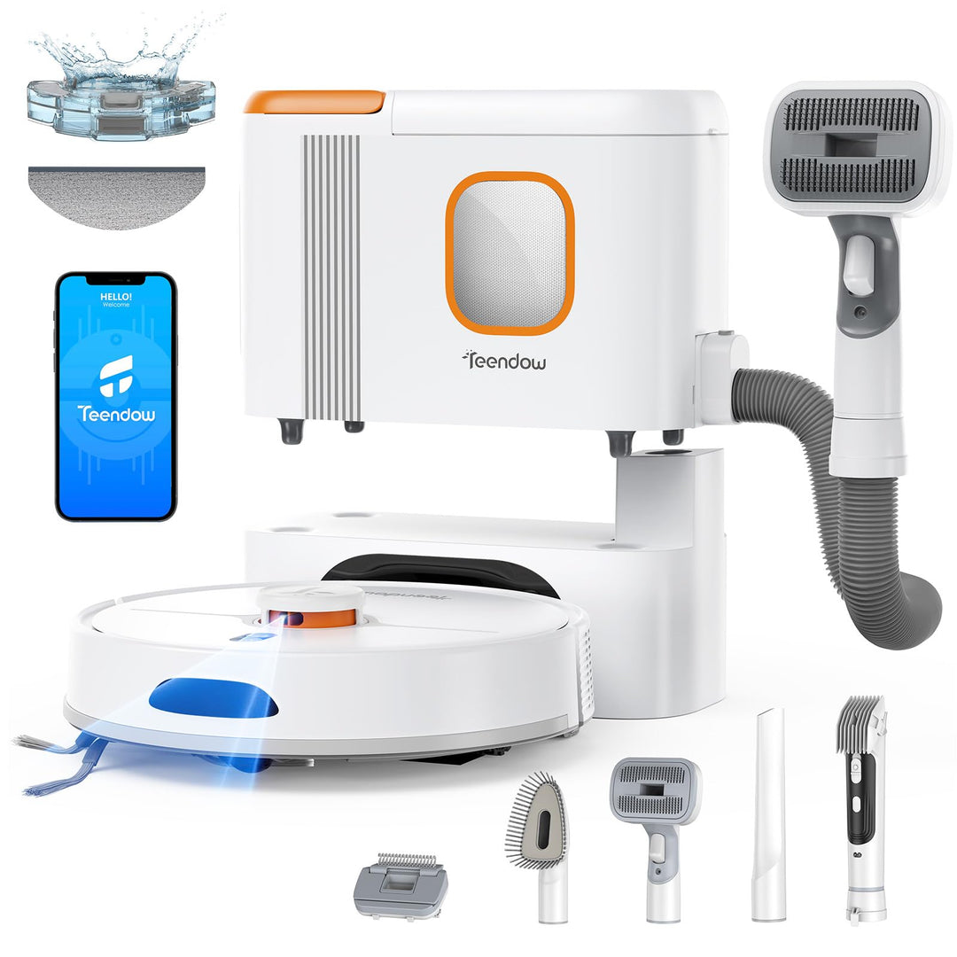 Teendow D20S Max+ Saugroboter mit Wischfunktion, 8000 Pa, 3L Saugroboter mit Absaugstation und Tierp