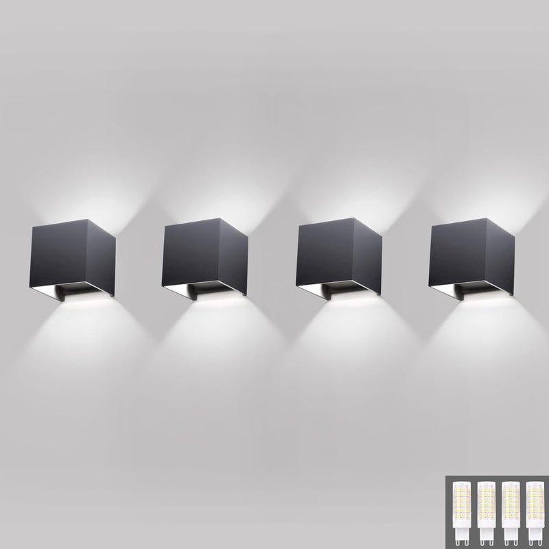 Klighten 4 Stücke LED Wandleuchte Aussen/Innen Wandlampe Kaltes Weiss 6000K, Modern Up Down Design 9