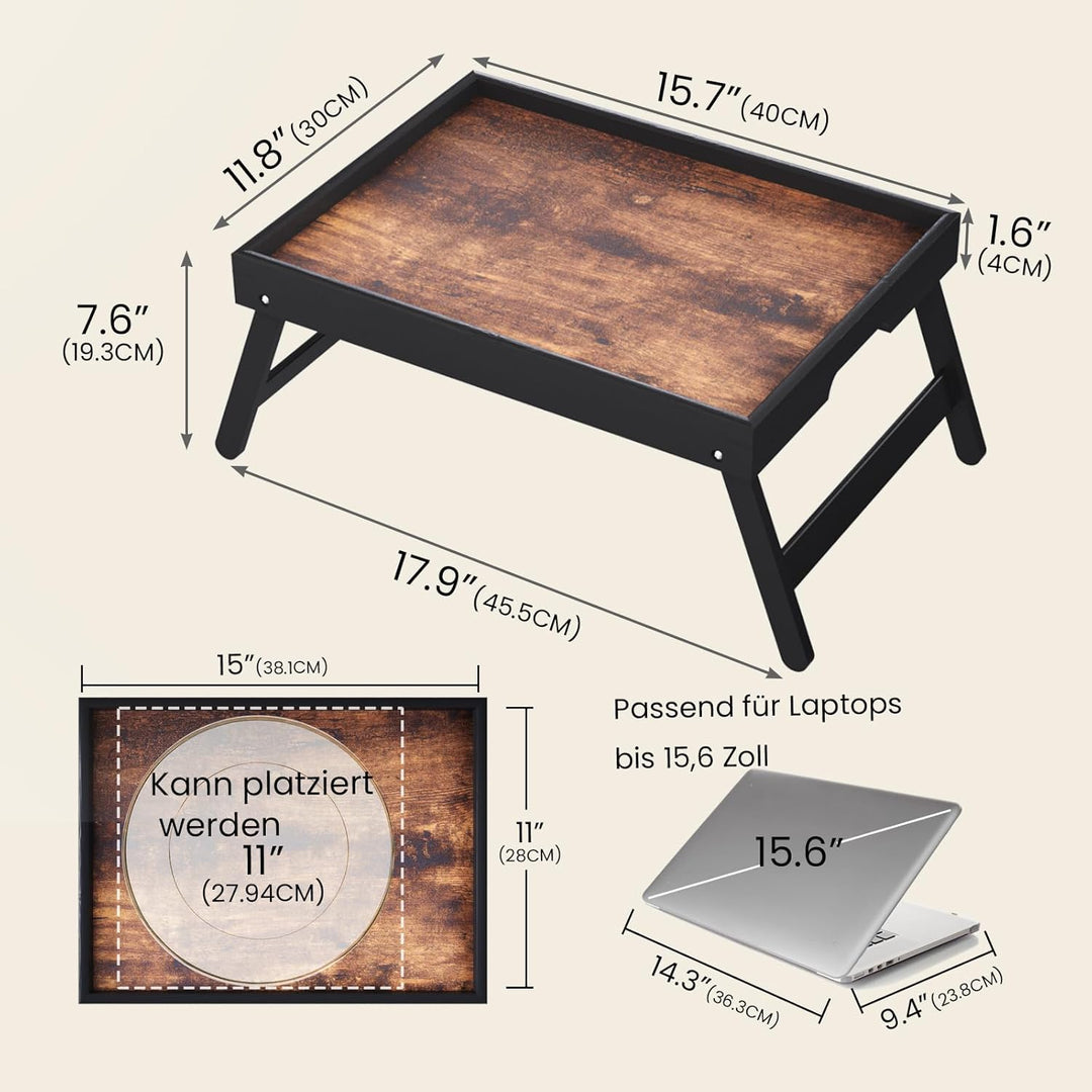 Fibogollo 2er-Pack Betttisch aus Holz mit klappbaren Beinen, Frühstückstabletts, Serviertablett für