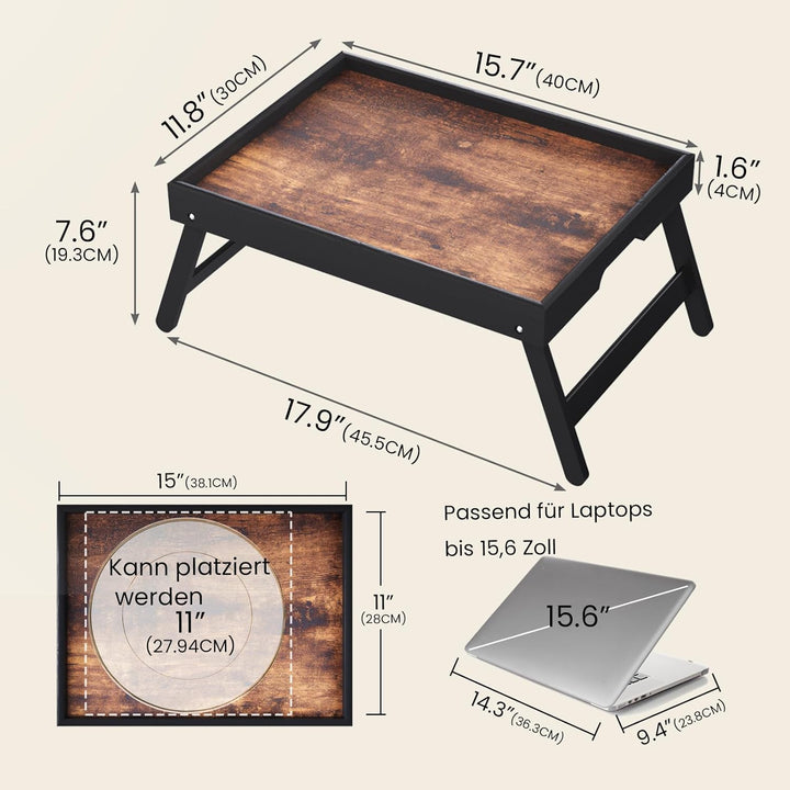 Fibogollo 2er-Pack Betttisch aus Holz mit klappbaren Beinen, Frühstückstabletts, Serviertablett für