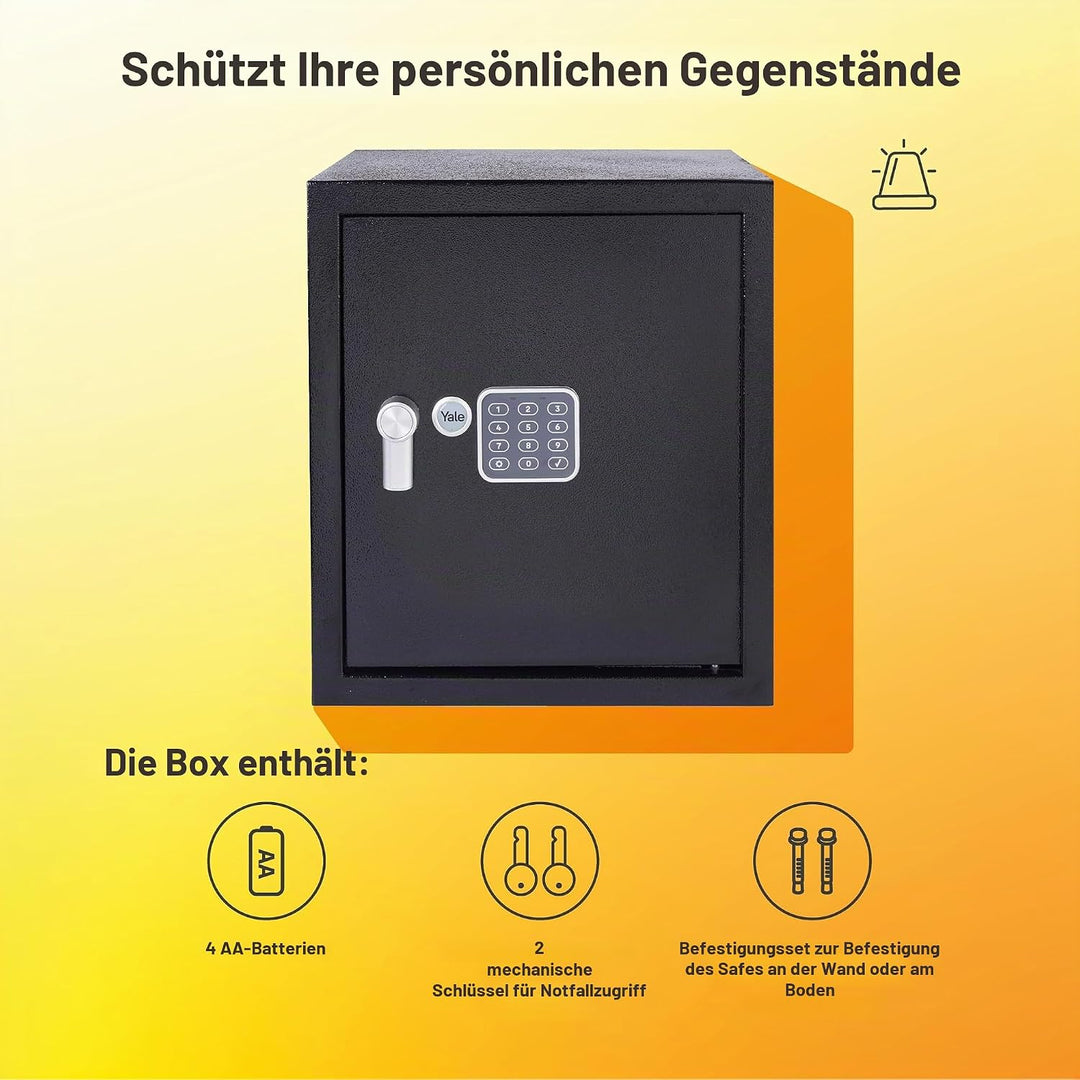 Yale Elektronischer Tresor mit Alarm - Gross - YEC/390/DB2 - Standardsicherheit - Schwarz Large New