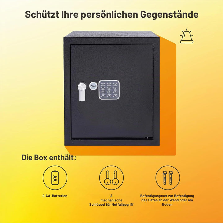 Yale Elektronischer Tresor mit Alarm - Gross - YEC/390/DB2 - Standardsicherheit - Schwarz Large New