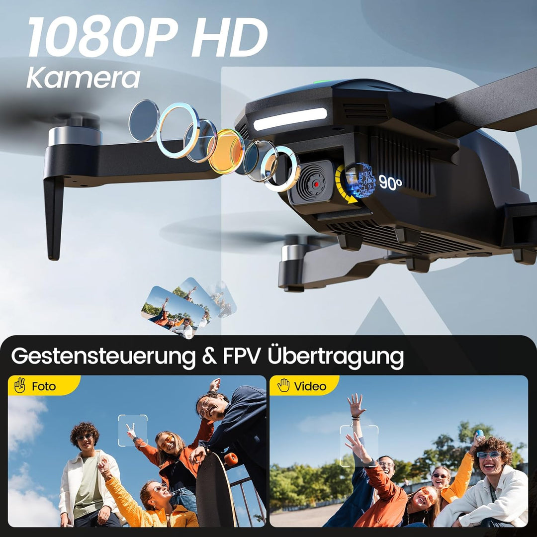 DEERC Drohne mit Kamera 1080P für Kinder, RC Quadrocopter D75 faltbar mit Wifi Übertragung, Lange Fl