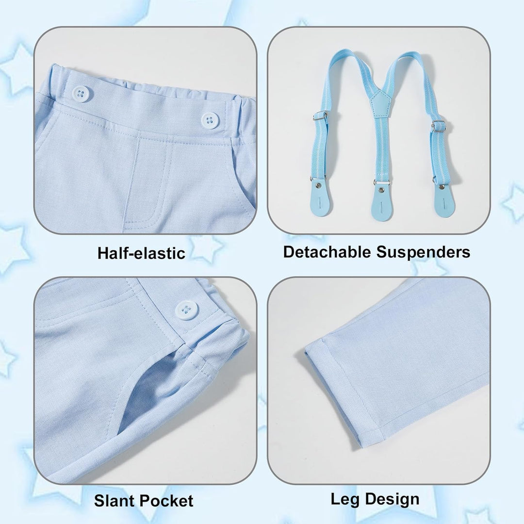 Volunboy Baby Jungen Anzug Set Bekleidung Hemd mit Fliege + Hosenträger Hosen Strampler Anzug 3-6 Mo