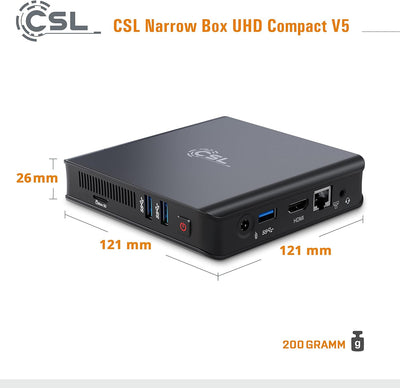 Mini PC CSL Narrow Box Ultra HD Compact v5 Windows 10 Home lüfterlos, Intel Celeron N5100 4x2800MHz,